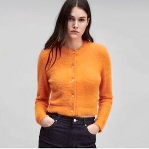 Zara Super Soft Orange Fuzzy Cardigan in Mint Condition